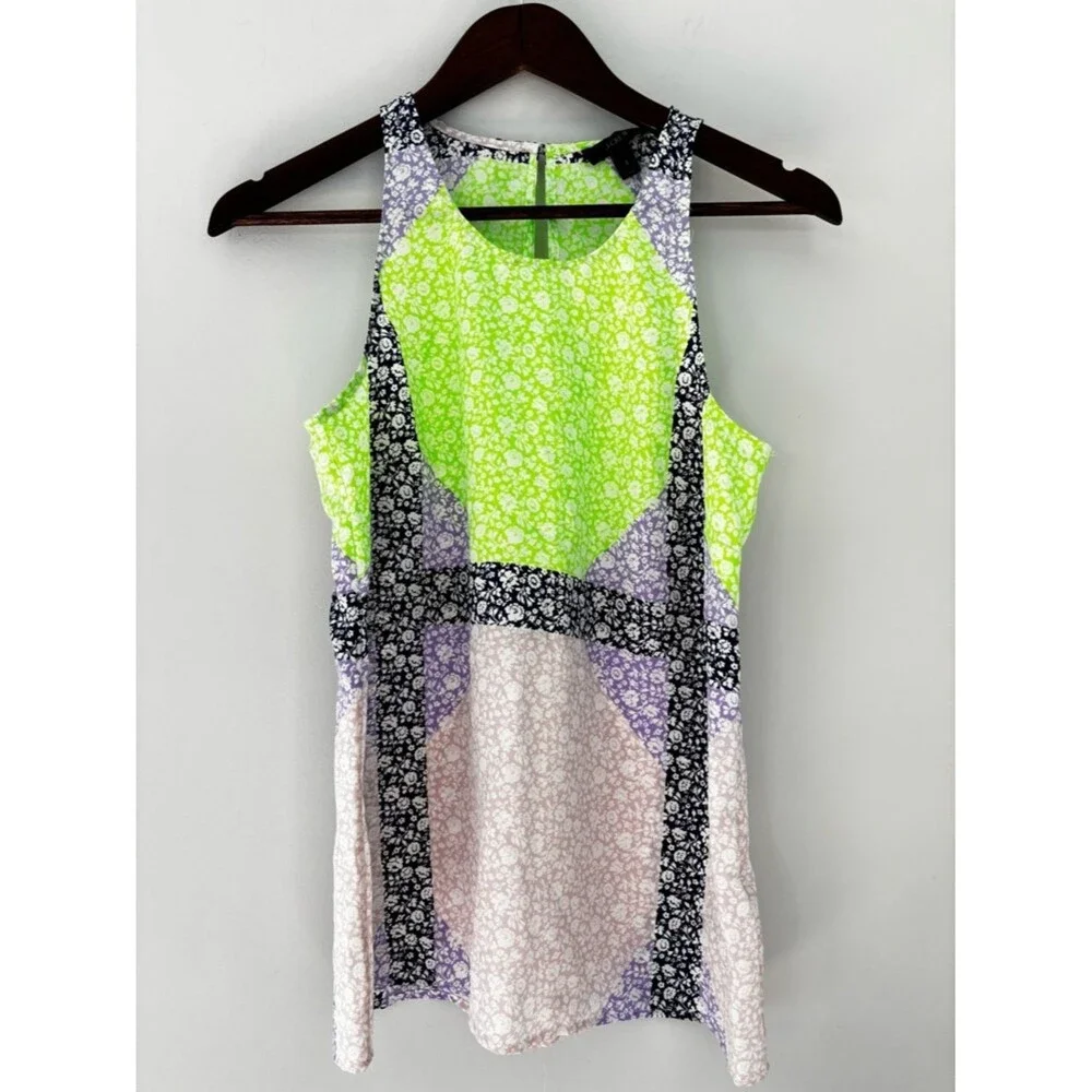 J.Crew Silk Floral Colorblock Tank Top | Bright Preppy Chic